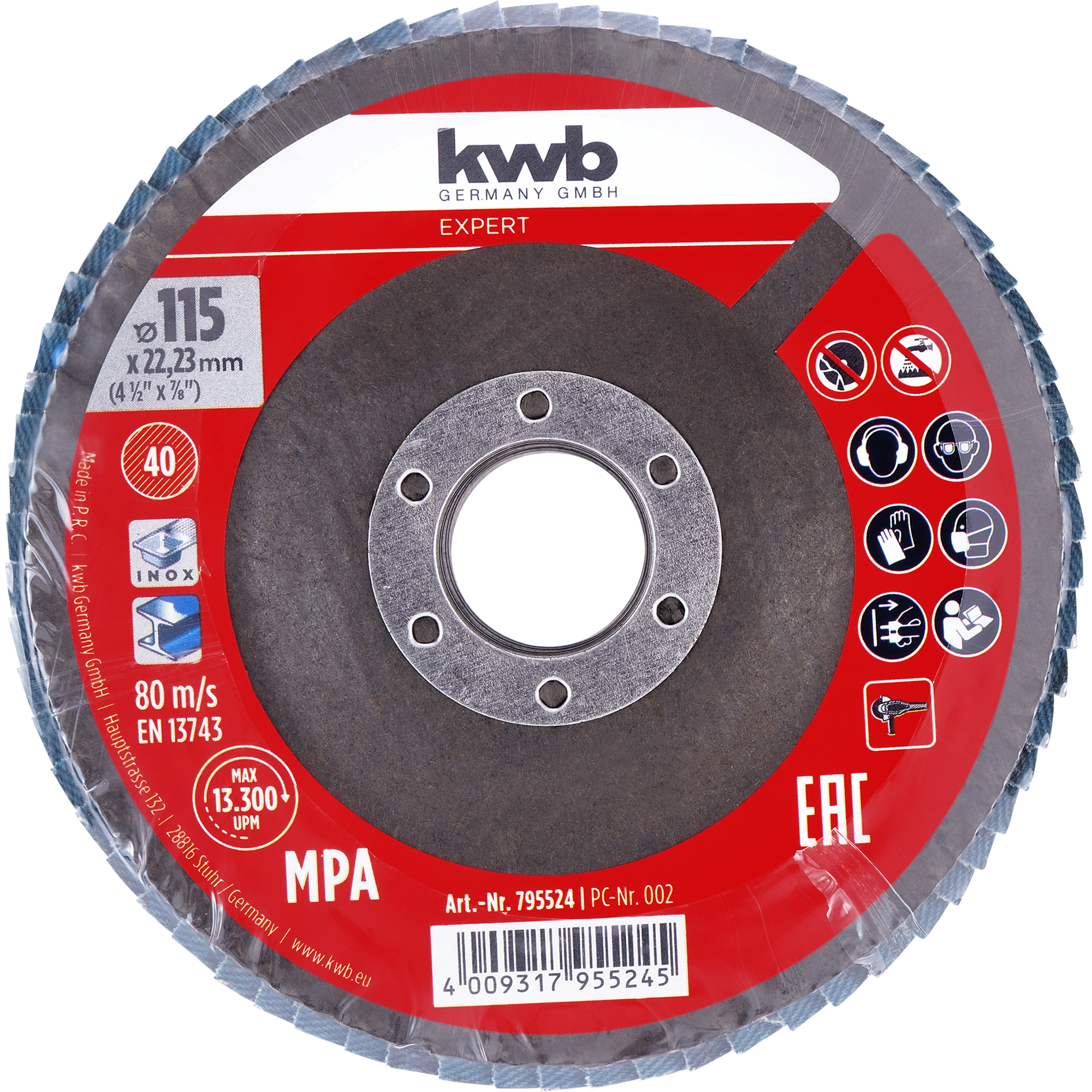 Lamellenschleifteller Zirkon mit Glasfasergewebe für Metall Ø 115 mm K40