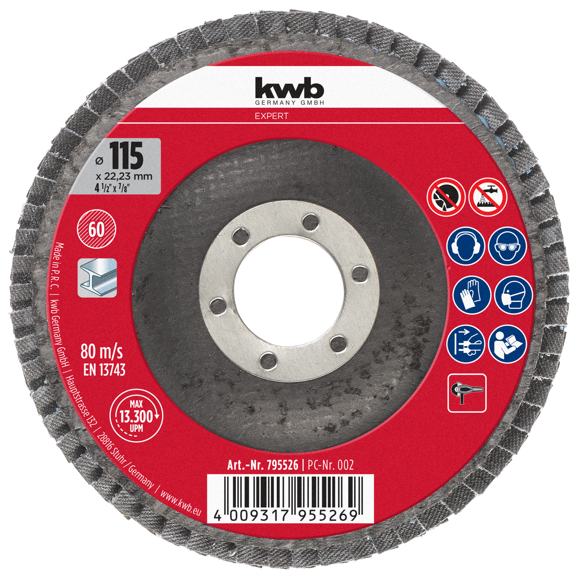 Lamellenschleifteller Zirkon mit Glasfasergewebe für Metall Ø 115 mm K60