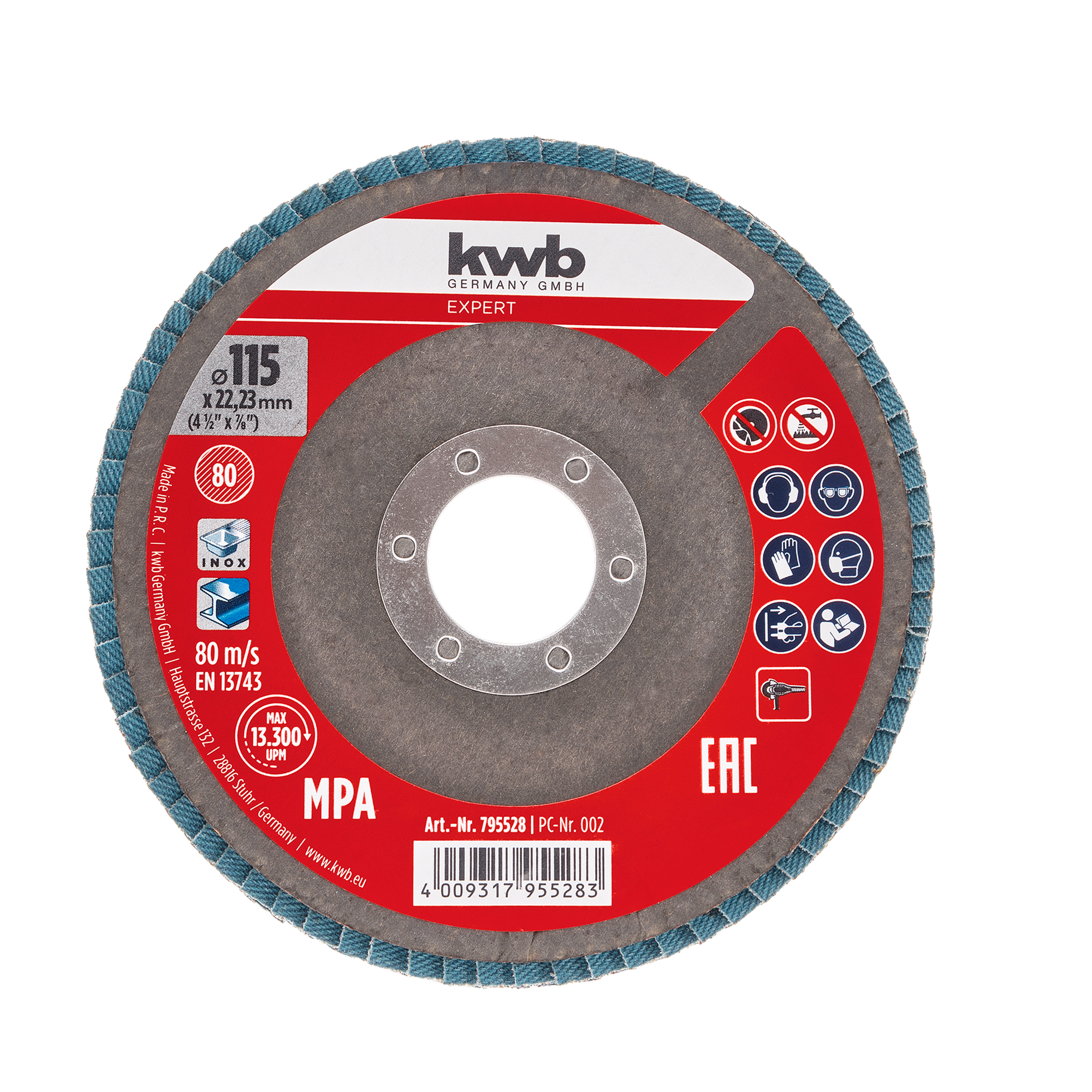 Lamellenschleifteller Zirkon mit Glasfasergewebe für Metall Ø 115 mm K80