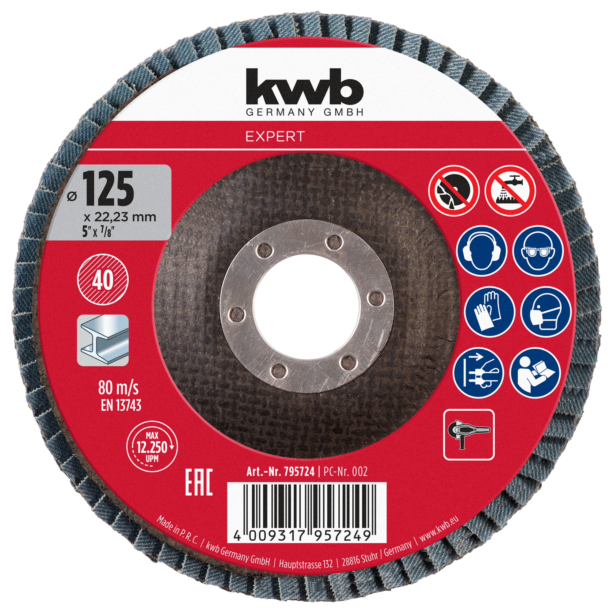 Lamellenschleifteller Zirkon mit Glasfasergewebe für Metall Ø 125 mm K40