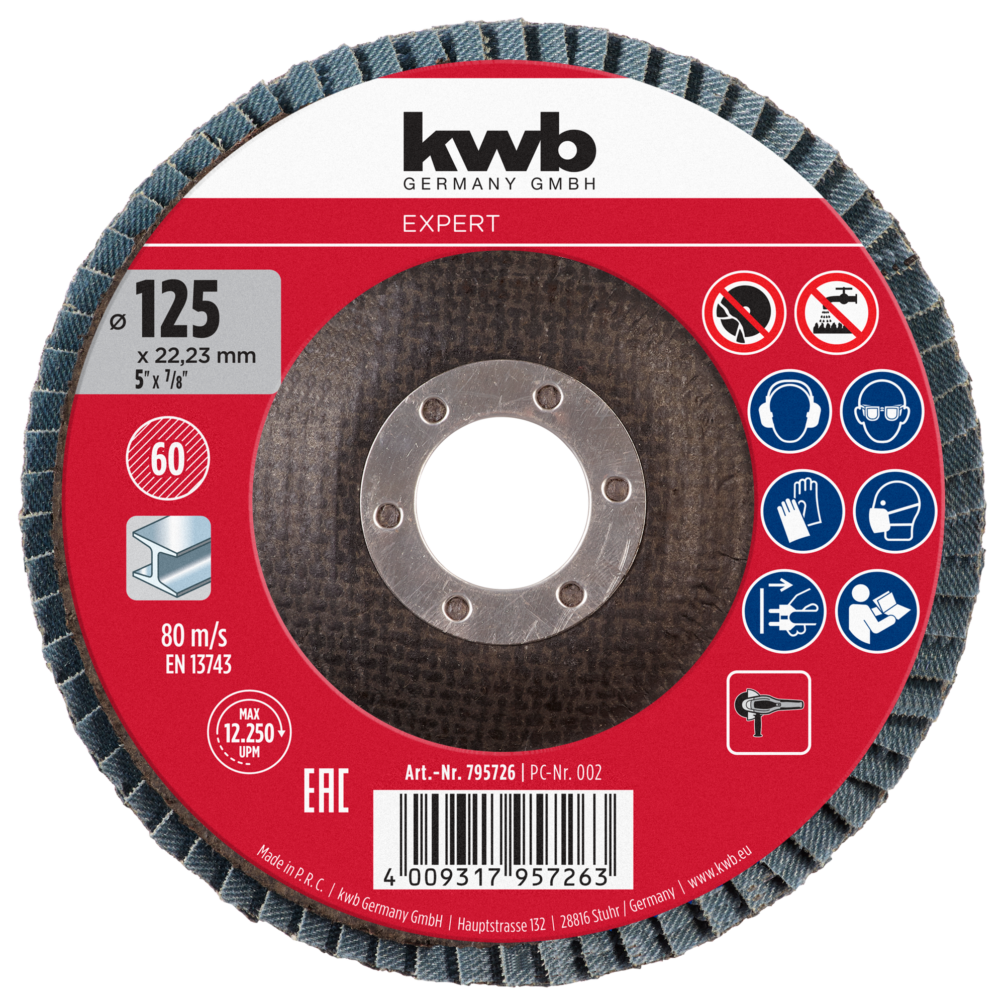 Lamellenschleifteller Zirkon mit Glasfasergewebe für Metall Ø 125 mm K60