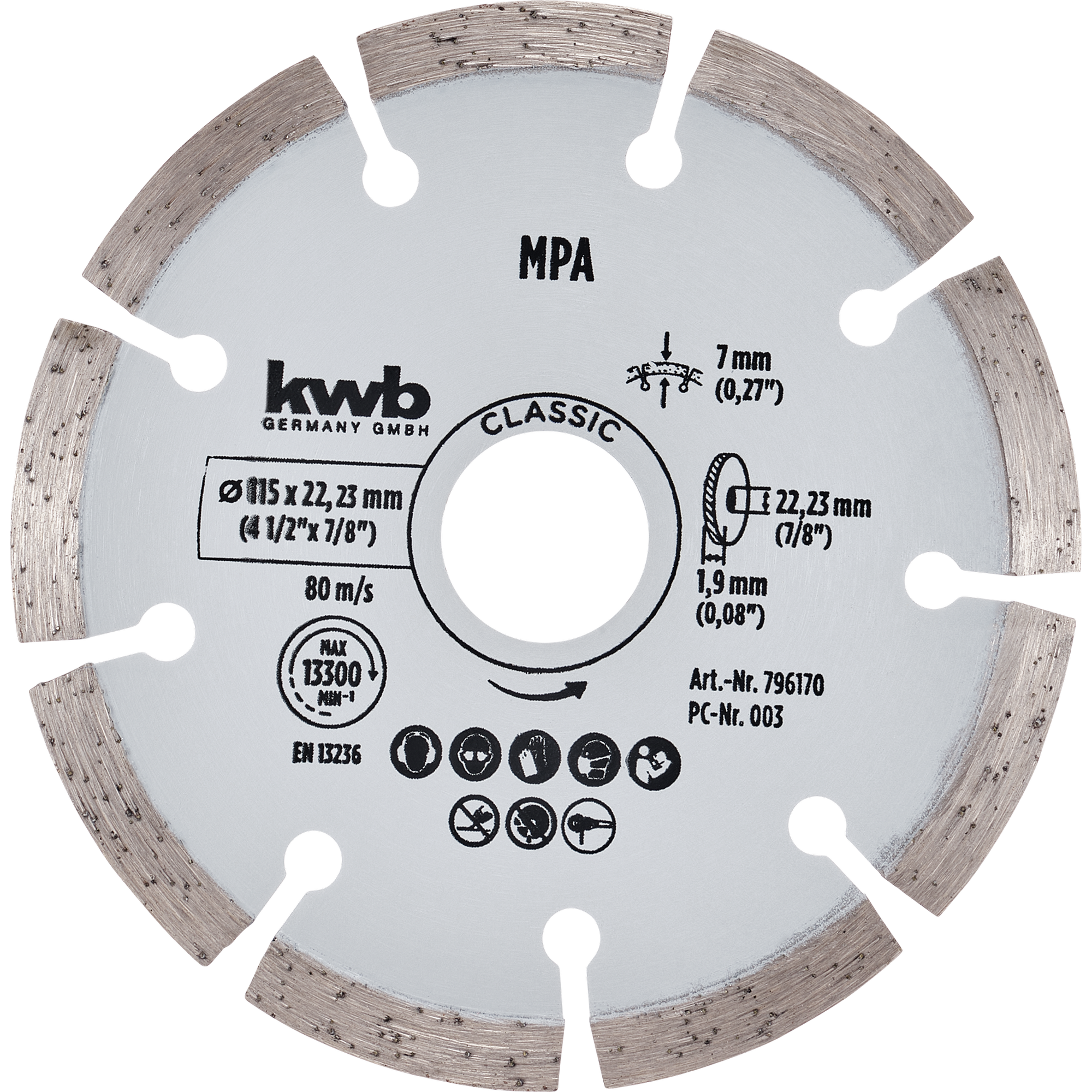 Diamant-Trennscheibe mit Segmentrand für Trockenschliff Ø 115 x 1,2 mm