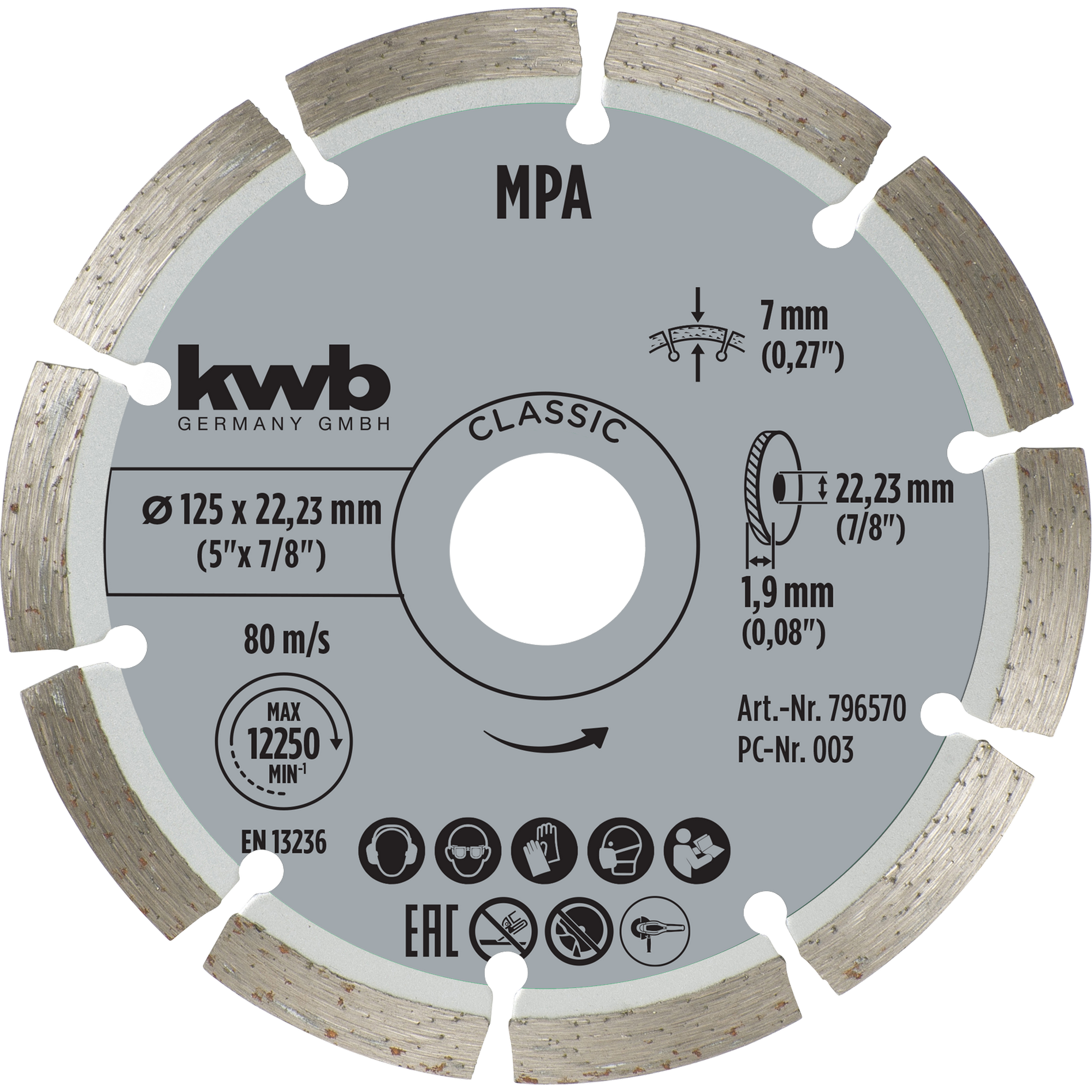 Diamant-Trennscheibe mit Segmentrand für Trockenschliff Ø 125 x 1,2 mm