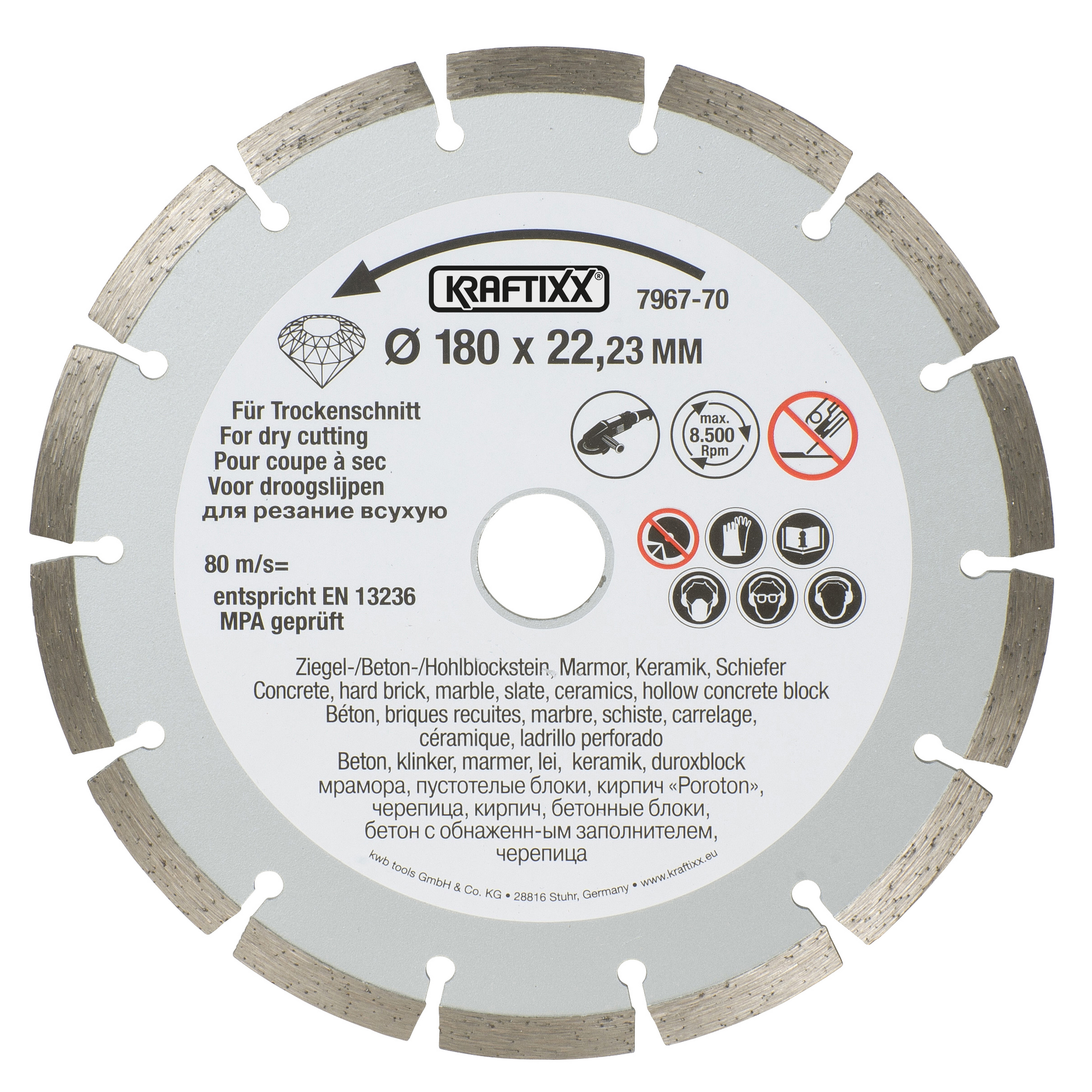 Diamant-Trennscheibe mit Segmentrand für Trockenschliff Ø 180 x 1,6 mm