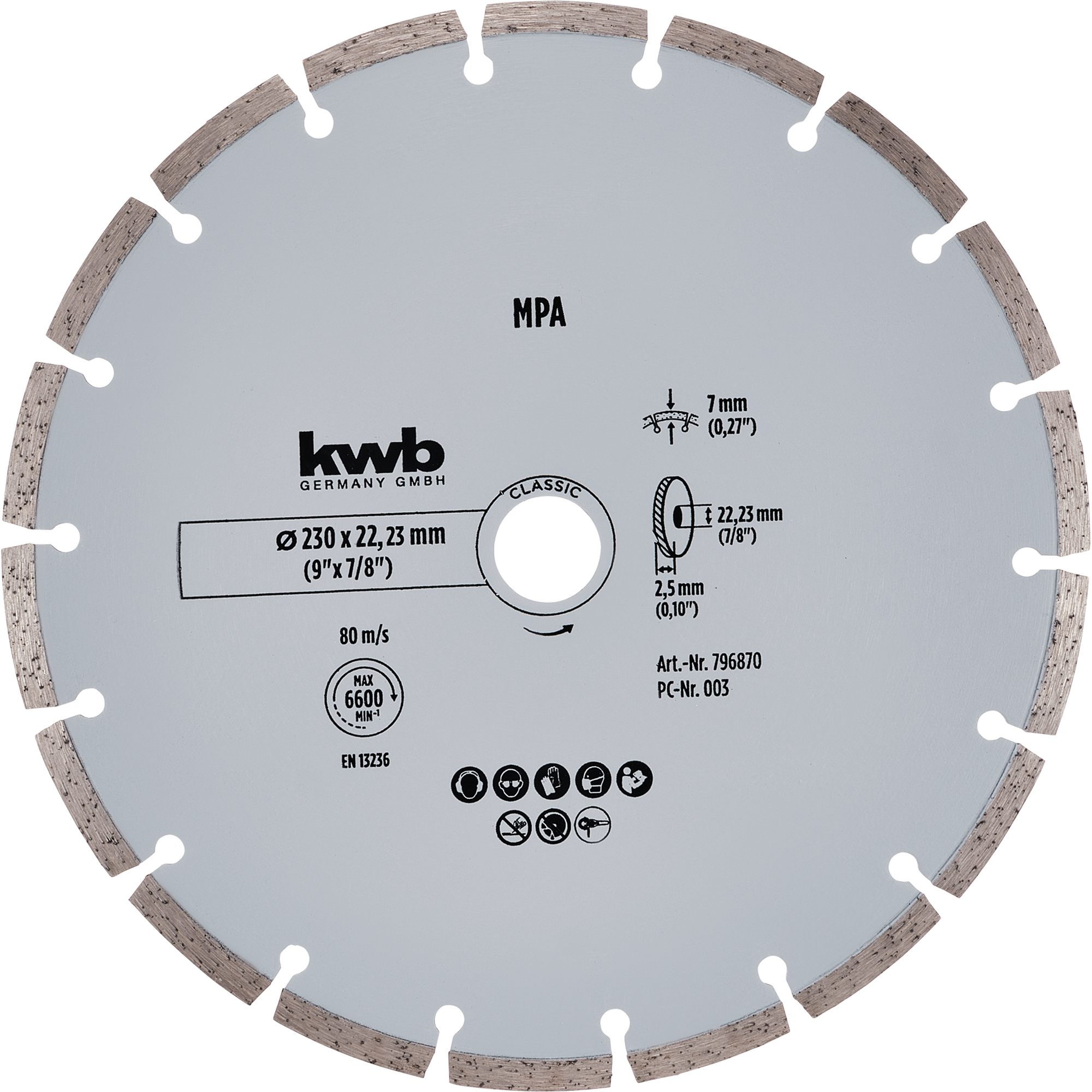 Diamant-Trennscheibe mit Segmentrand für Trockenschliff Ø 230 x 1,6 mm