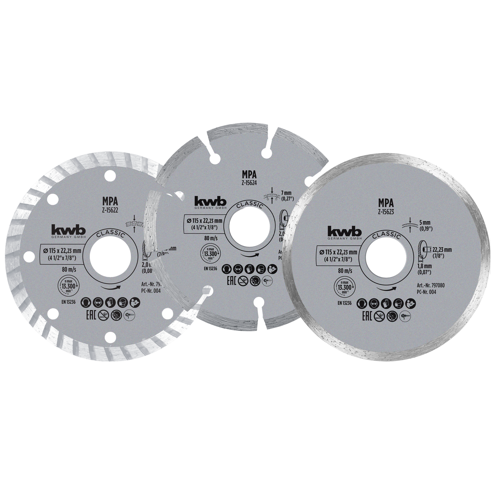 Diamant-Trennscheiben-Set für Stein Ø 115 x 1,2 mm 3-teilig