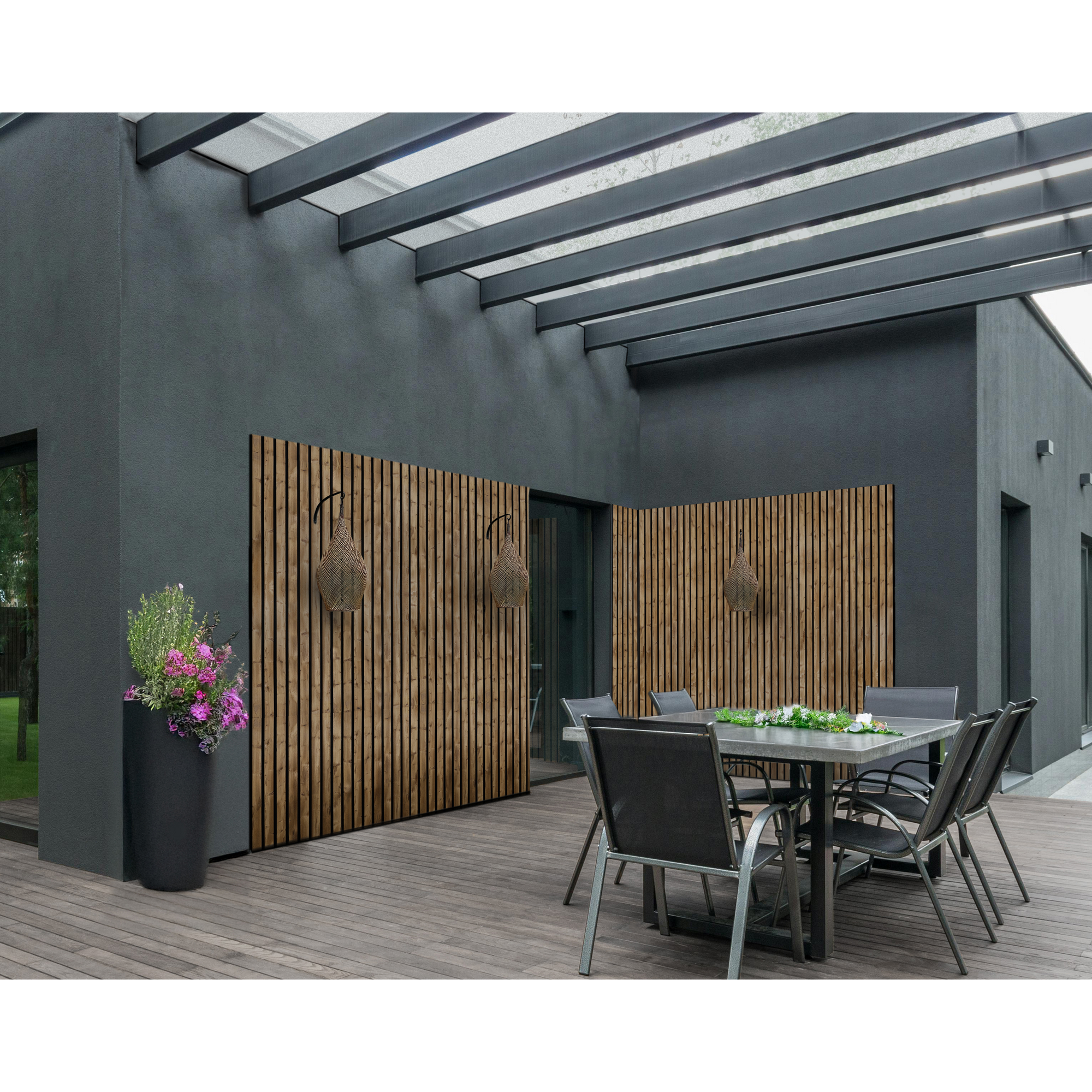Outdoor-Akustikpaneel 'HydroLine' Thermo-Fichte gehackte Oberfläche 2400 x 561 x 19 mm