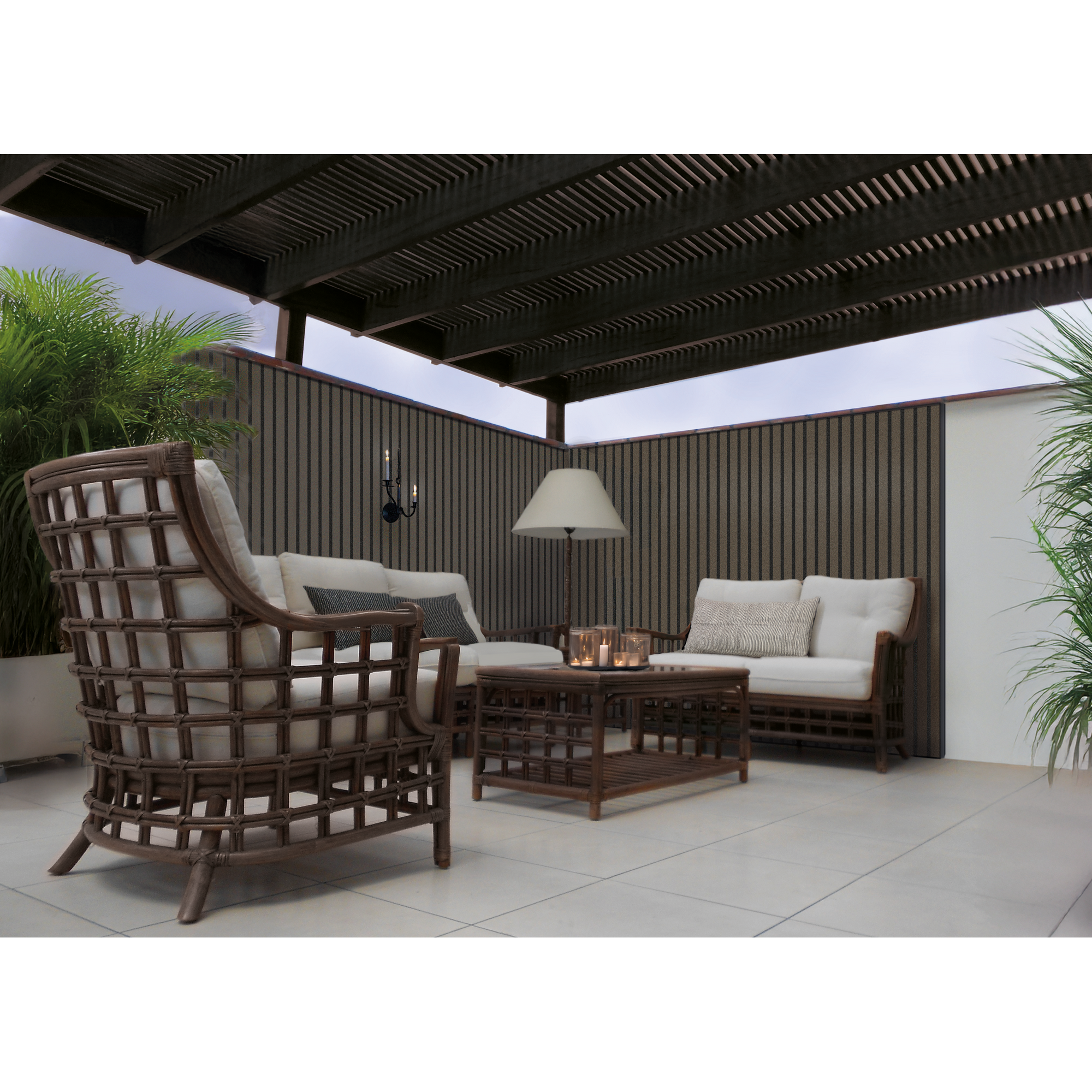 Outdoor-Akustikpaneel 'HydroLine' Thermo-Fichte basaltgrau geölt 2400 x 561 x 19 mm