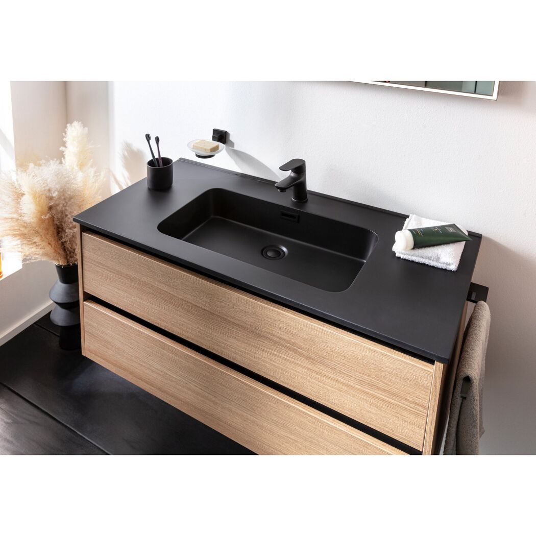 Waschtisch 'Vita' Gussmarmor mattschwarz 101 x 15,8 x 46,5 cm