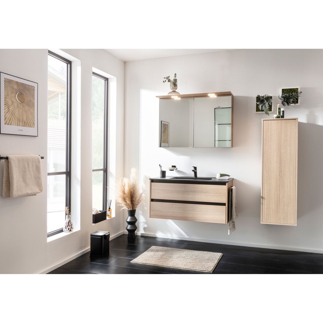 Waschtischunterschrank 'Vita' Eichefarben Braun/schwarz 100 x 50 x 46 cm