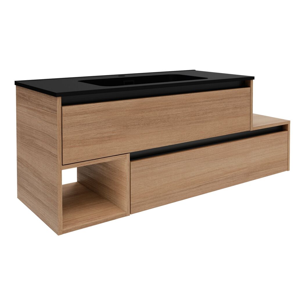 Waschtischunterschrank 'Vita' Eichefarben Braun/schwarz links 128,5 x 50 x 46 cm