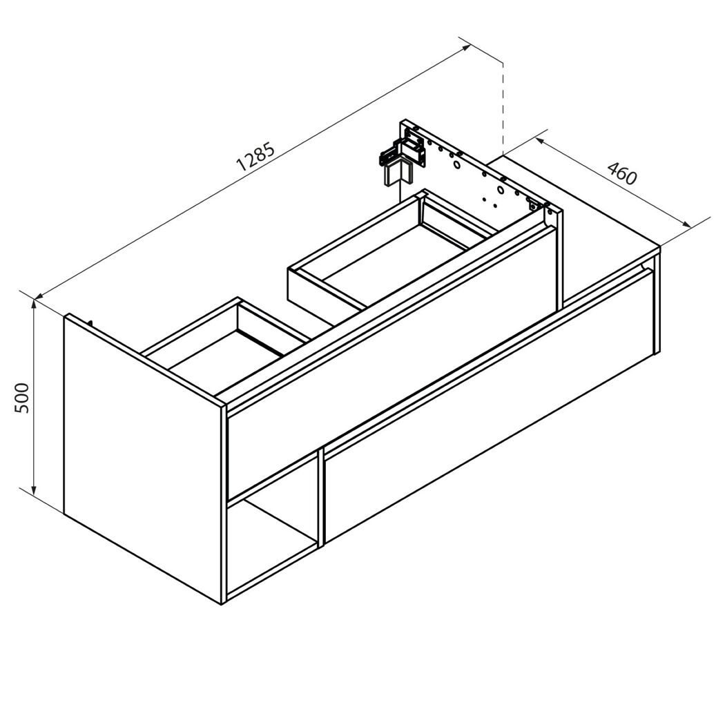 Waschtischunterschrank 'Vita' Eichefarben Braun/schwarz links 128,5 x 50 x 46 cm