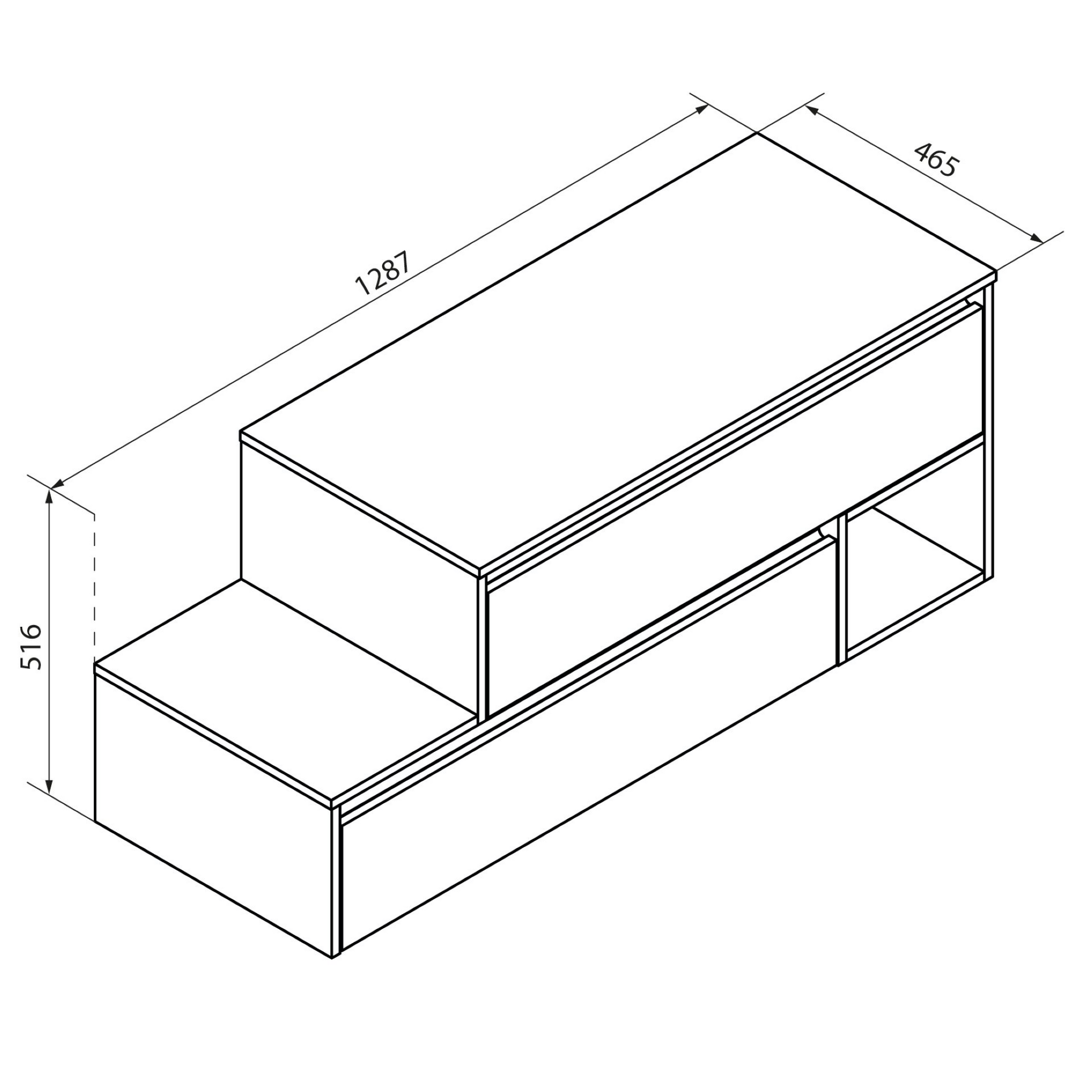 Waschtischunterschrank 'Vita' Eichefarben Braun/weiß rechts 128,7 x 51,6 x 46,5 cm