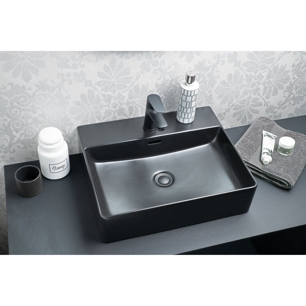 Aufsatz-Waschtisch 'Vita' Keramik schwarz 50 x 13 x 42 cm