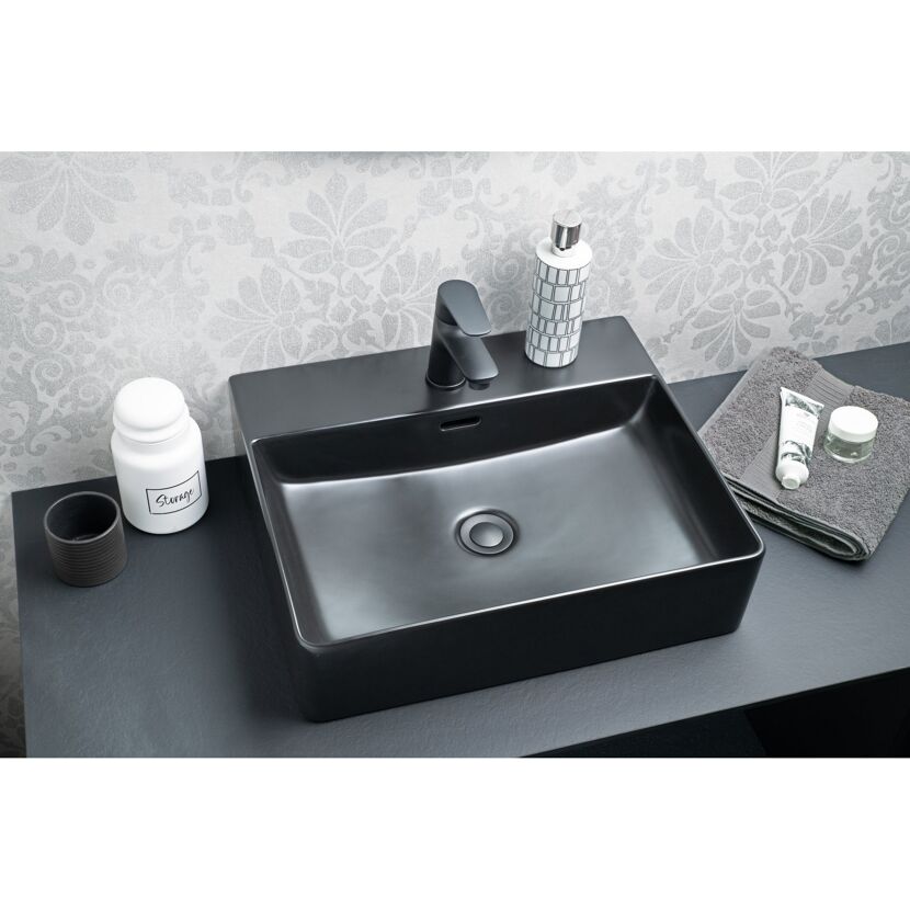 Aufsatz-Waschtisch 'Vita' Keramik schwarz 50 x 13 x 42 cm