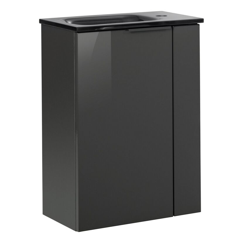 Glaswaschbecken mit Unterschrank 'SBC' Hahnloch rechts grau/anthrazit 45 x 61,5 x 25 cm