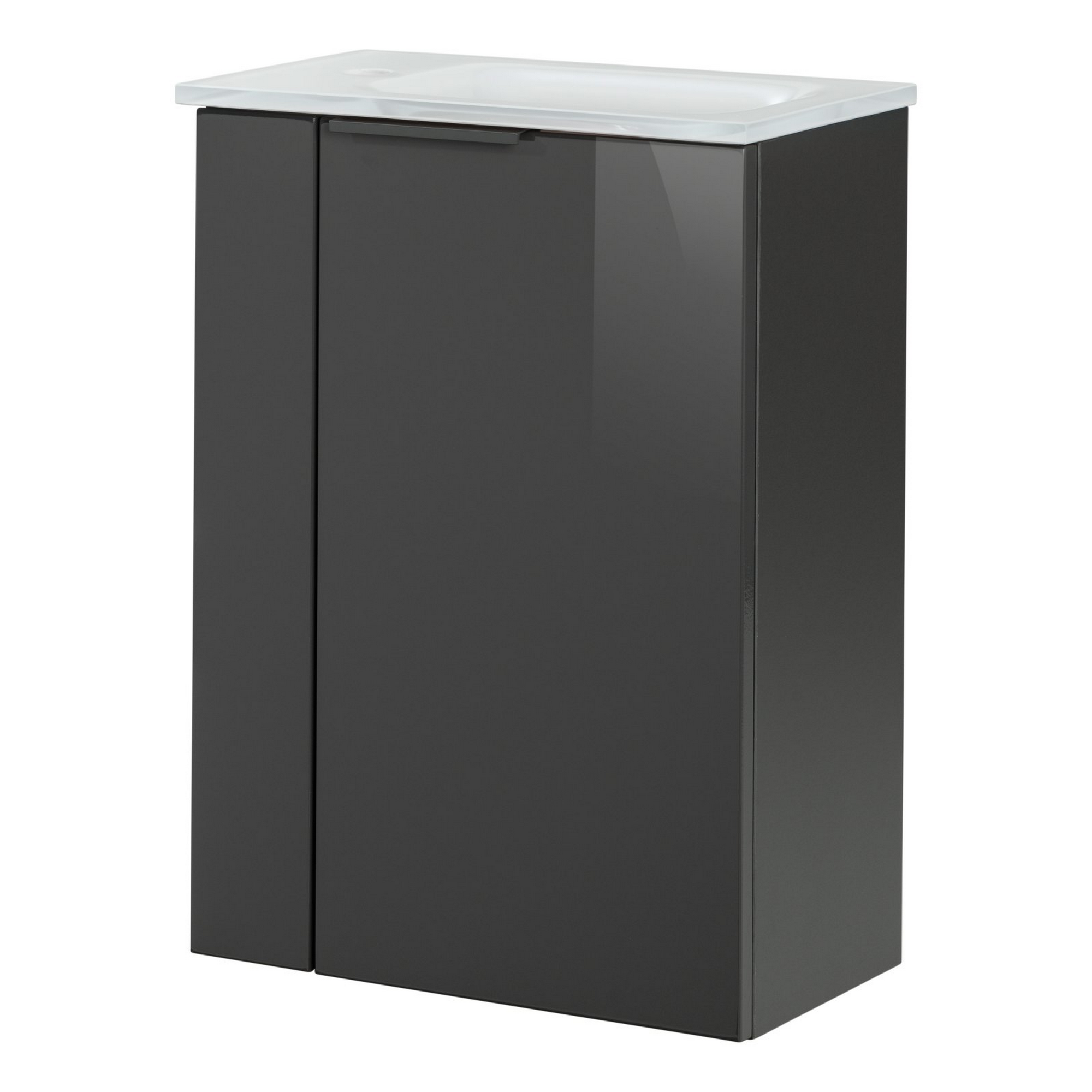 Glaswaschbecken mit Unterschrank 'SBC' Hahnloch links weiß/antrazit 45 x 61,5 x 25 cm