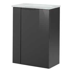 Glaswaschbecken mit Unterschrank 'SBC' Hahnloch links weiß/antrazit 45 x 61,5 x 25 cm