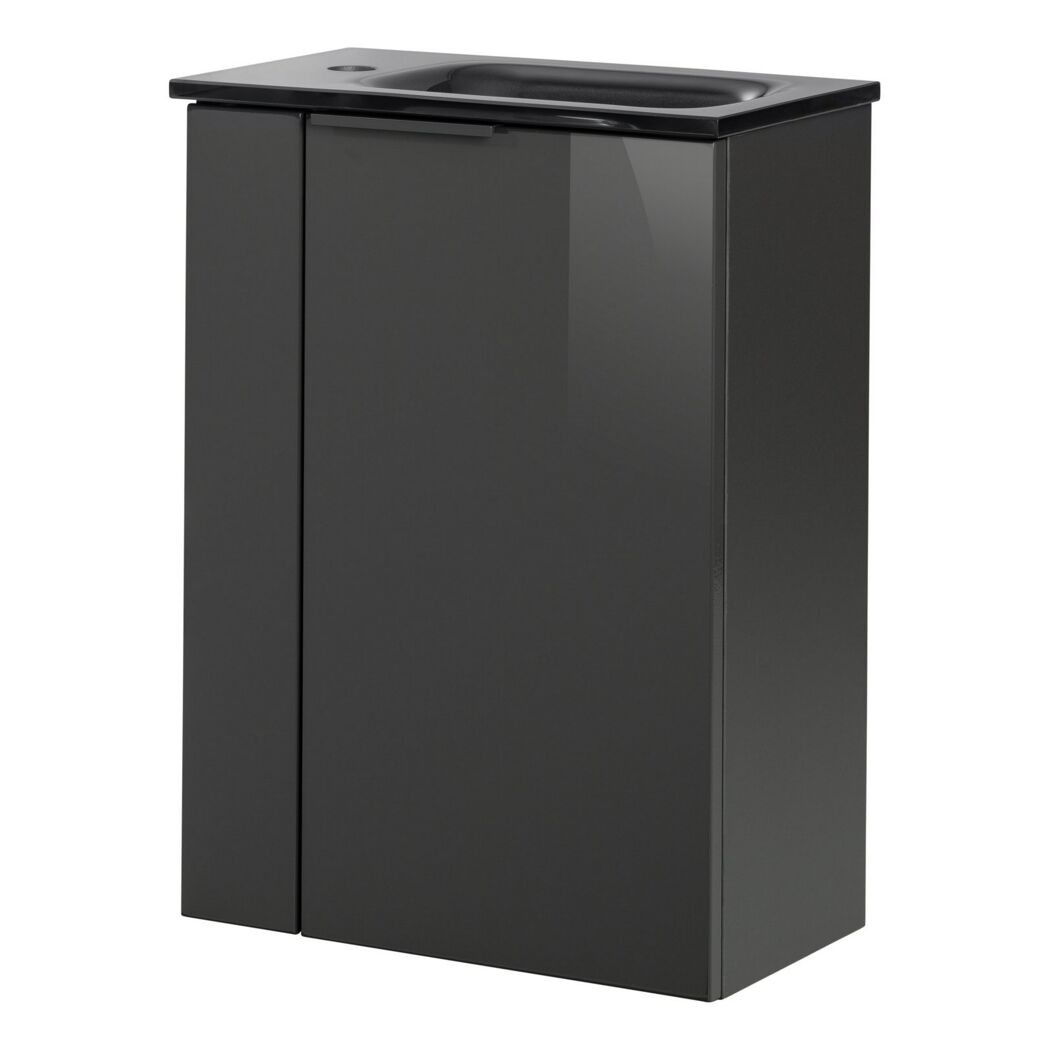 Glaswaschbecken mit Unterschrank 'SBC' Hahnloch links grau/anthrazit 45 x 61,5 x 25 cm
