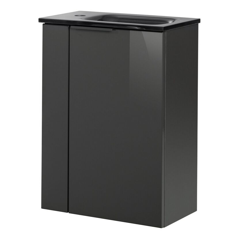 Glaswaschbecken mit Unterschrank 'SBC' Hahnloch links grau/anthrazit 45 x 61,5 x 25 cm