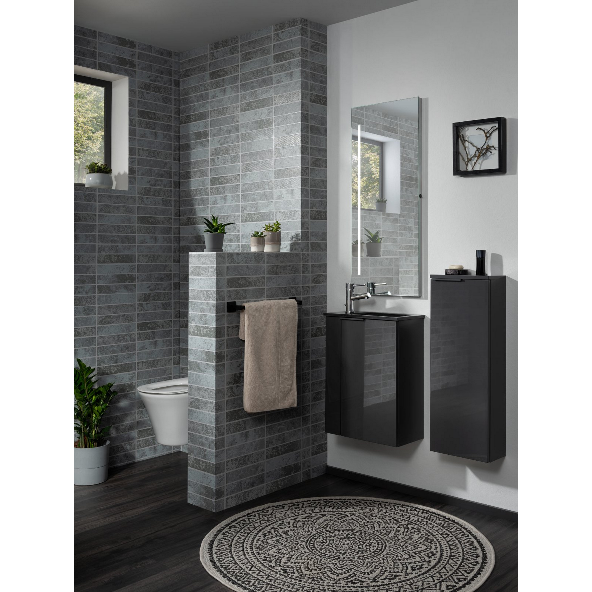 Glaswaschbecken mit Unterschrank 'SBC' Hahnloch links grau/anthrazit 45 x 61,5 x 25 cm