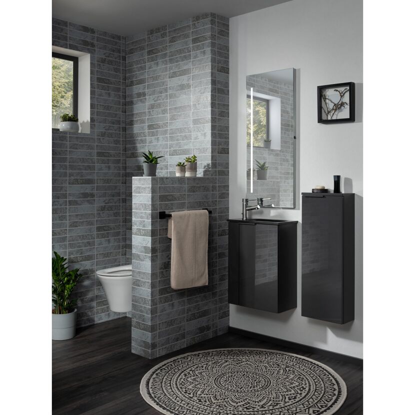 Glaswaschbecken mit Unterschrank 'SBC' Hahnloch links grau/anthrazit 45 x 61,5 x 25 cm