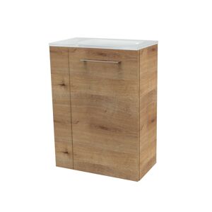 Glaswaschbecken mit Unterschrank 'SBC' Hahnloch links weiß/Eichefarben 45 x 61,5 x 25 cm