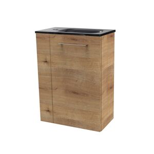 Glaswaschbecken mit Unterschrank 'SBC' Hahnloch links grau/Eichefarben 45 x 61,5 x 25 cm