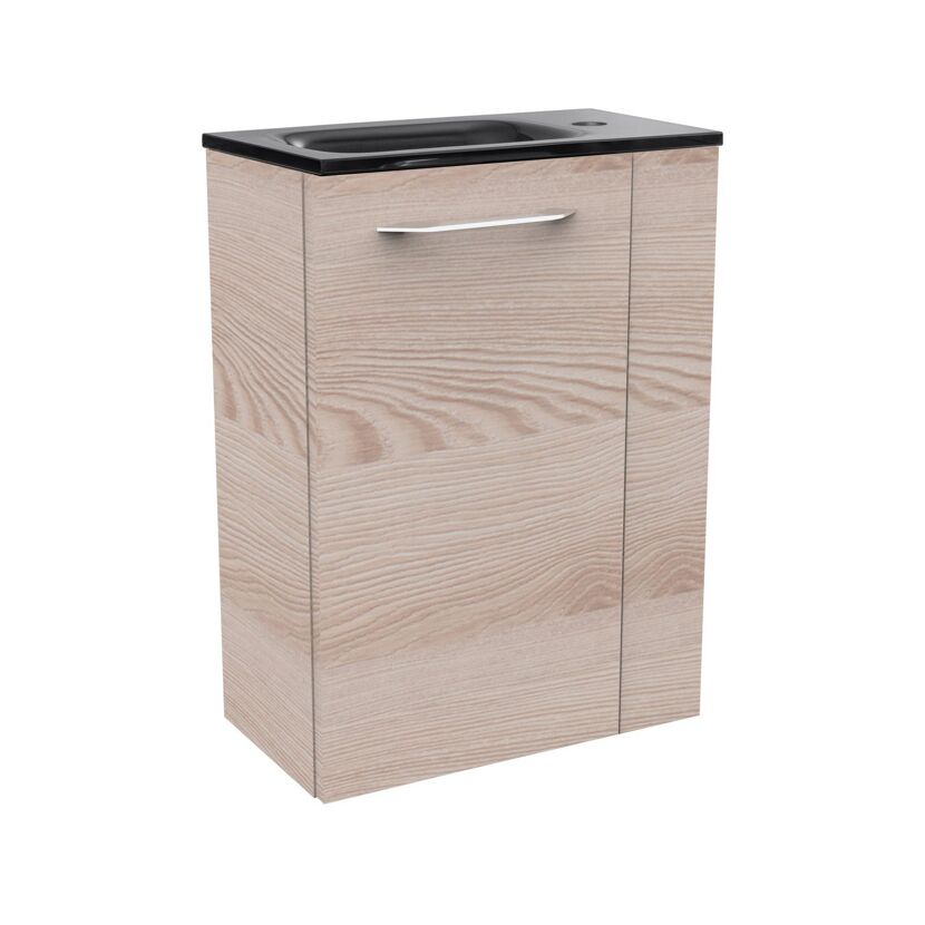 Glaswaschbecken mit Unterschrank 'SBC' Hahnloch rechts grau/Eschefarben 45 x 61,5 x 25 cm
