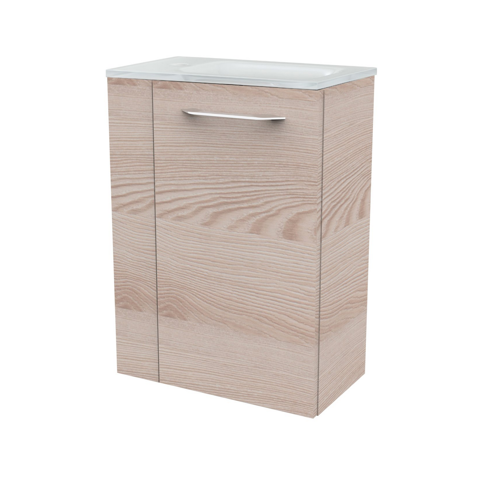 Glaswaschbecken mit Unterschrank 'SBC' Hahnloch links weiß/Eschefarben 45 x 61,5 x 25 cm