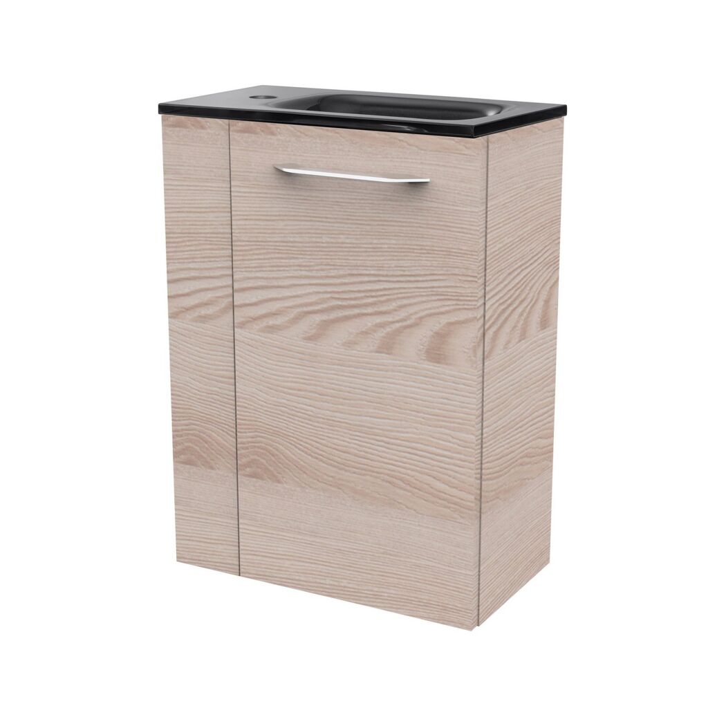 Glaswaschbecken mit Unterschrank 'SBC' Hahnloch links grau/Eschefarben 45 x 61,5 x 25 cm