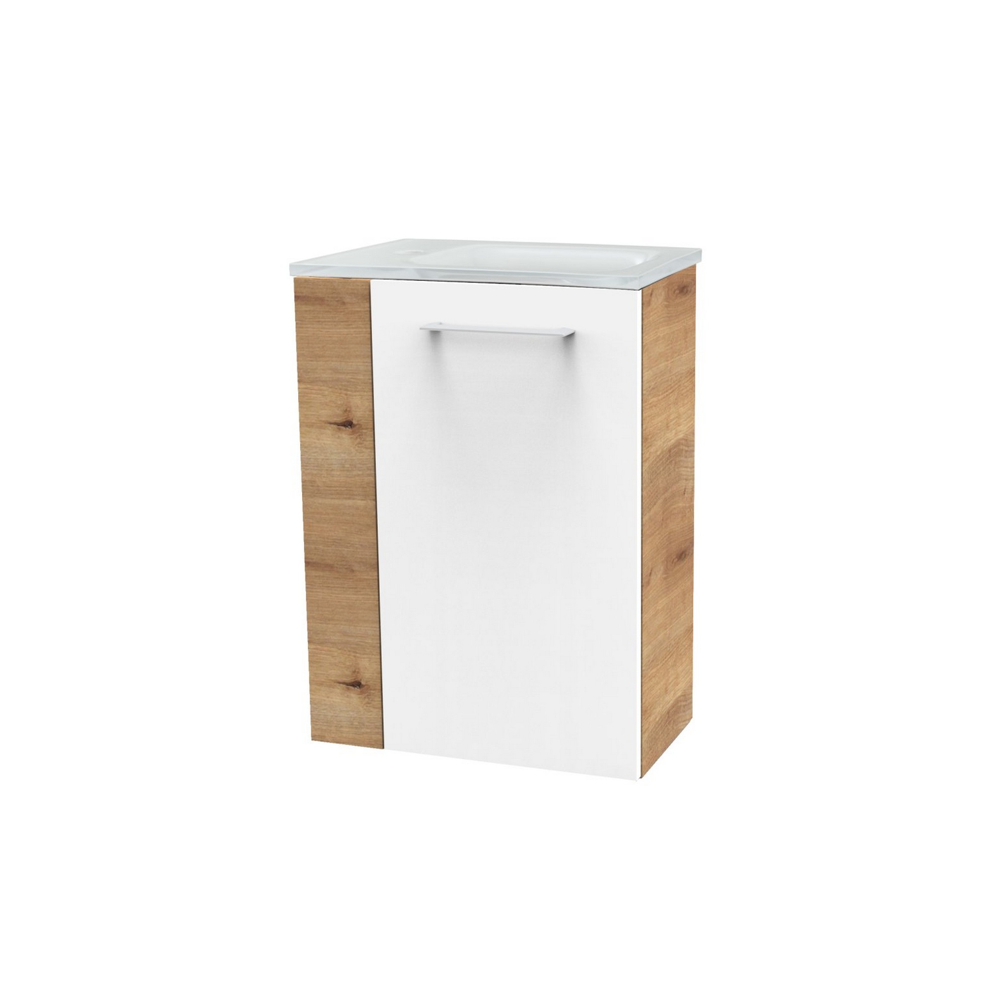 Glasbecken mit Unterschrank 'SBC' Hahnloch links weiß/Eichefarben 45 x 61,5 x 32 cm