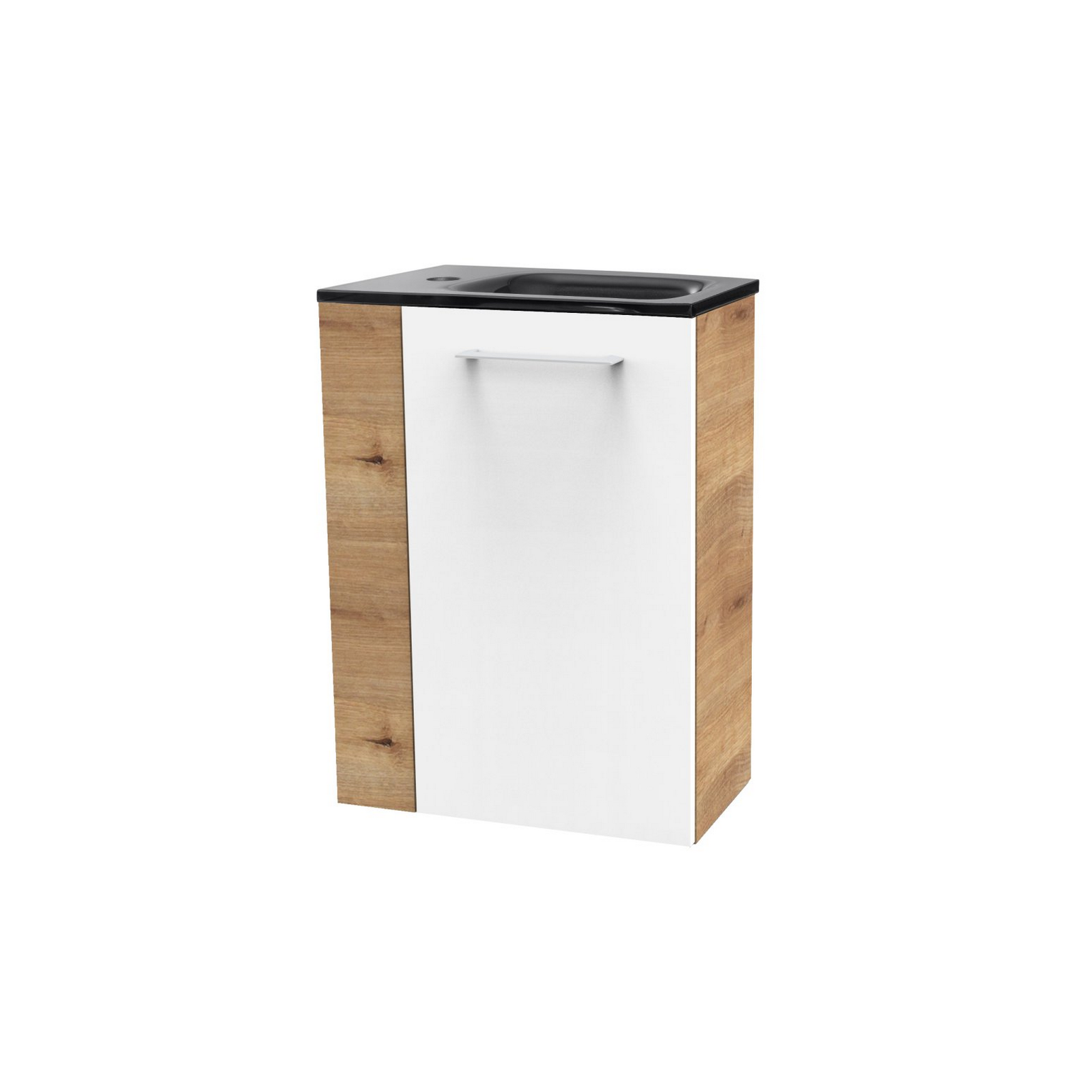 Glasbecken mit Unterschrank 'SBC' Hahnloch links grau/Eichefarben 45 x 61,5 x 32 cm