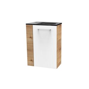 Glasbecken mit Unterschrank 'SBC' Hahnloch links grau/Eichefarben 45 x 61,5 x 32 cm