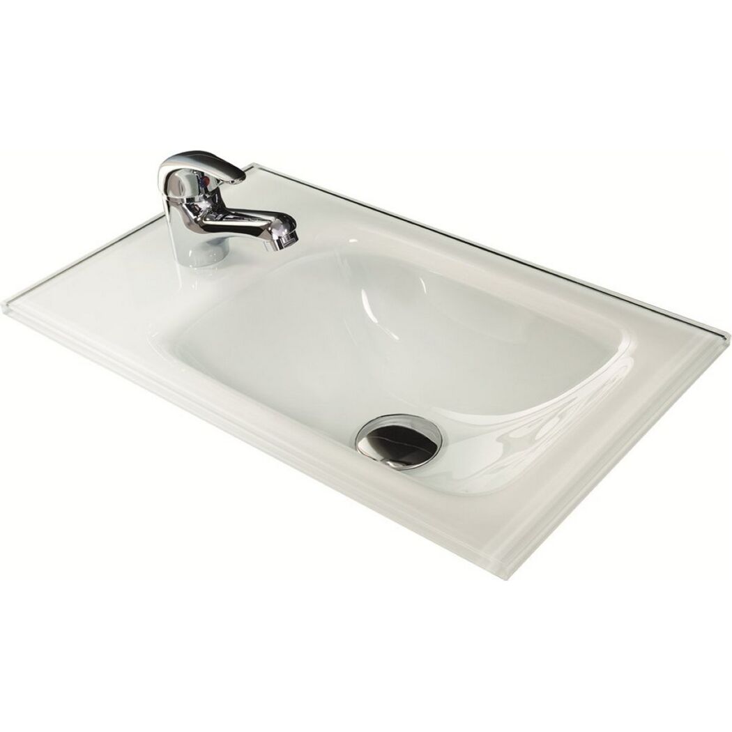 Glasbecken mit Unterschrank 'SBC' Hahnloch links weiß/Eschefarben 54,5 x 70,5 x 31,7 cm