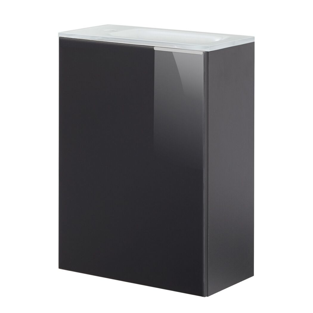 Glasbecken mit Unterschrank 'SBC' Hahnloch links weiß/anthrazit 45 x 61,5 x 25 cm