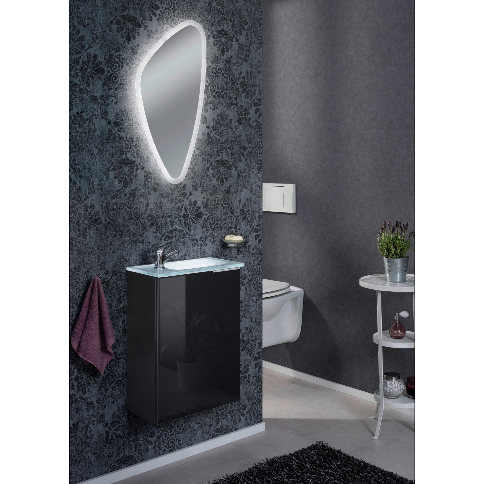 Glasbecken mit Unterschrank 'SBC' Hahnloch links weiß/anthrazit 45 x 61,5 x 25 cm