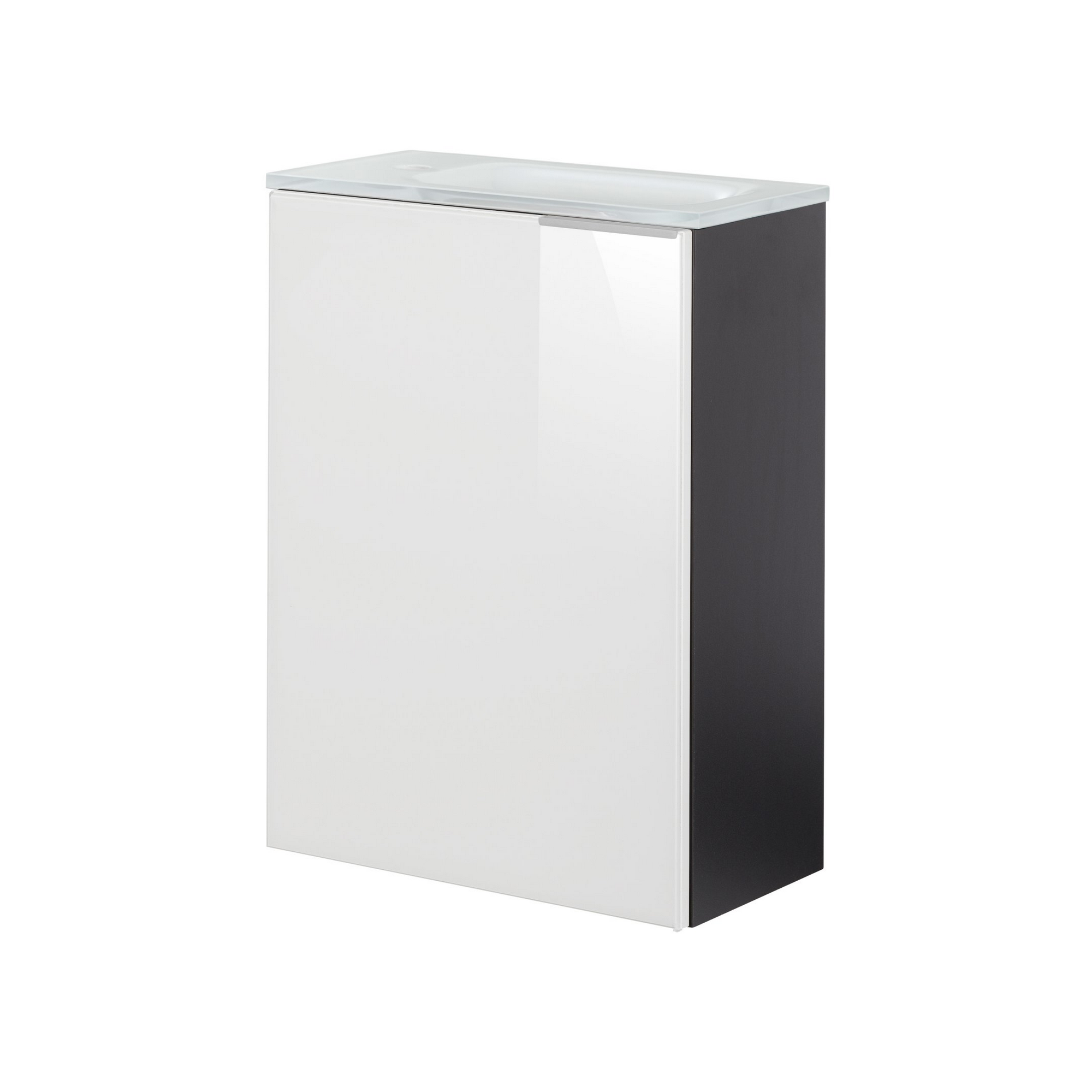 Glasbecken mit Unterschrank 'SBC' Hahnloch rechts grau/weiß 45 x 61,5 x 25 cm