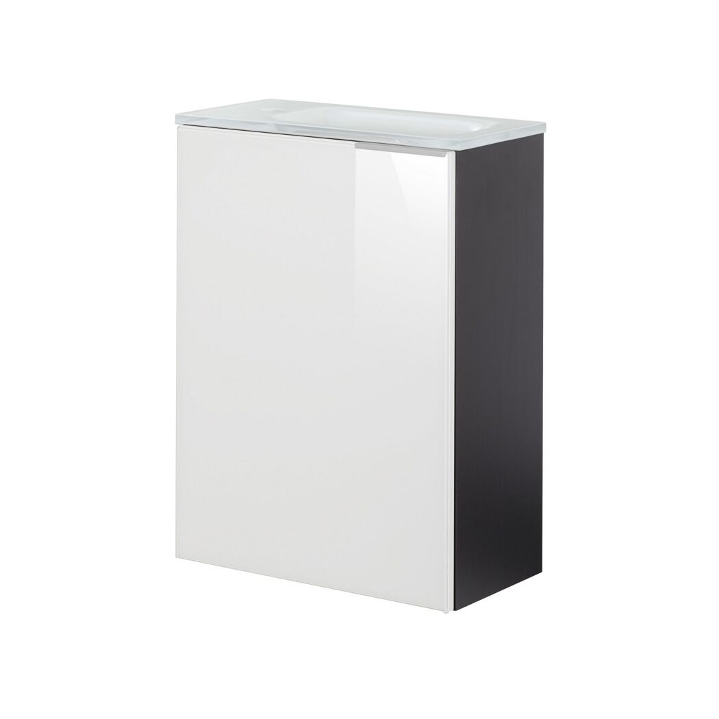 Glasbecken mit Unterschrank 'SBC' Hahnloch rechts grau/weiß 45 x 61,5 x 25 cm