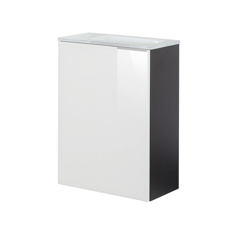 Glasbecken mit Unterschrank 'SBC' Hahnloch rechts grau/weiß 45 x 61,5 x 25 cm