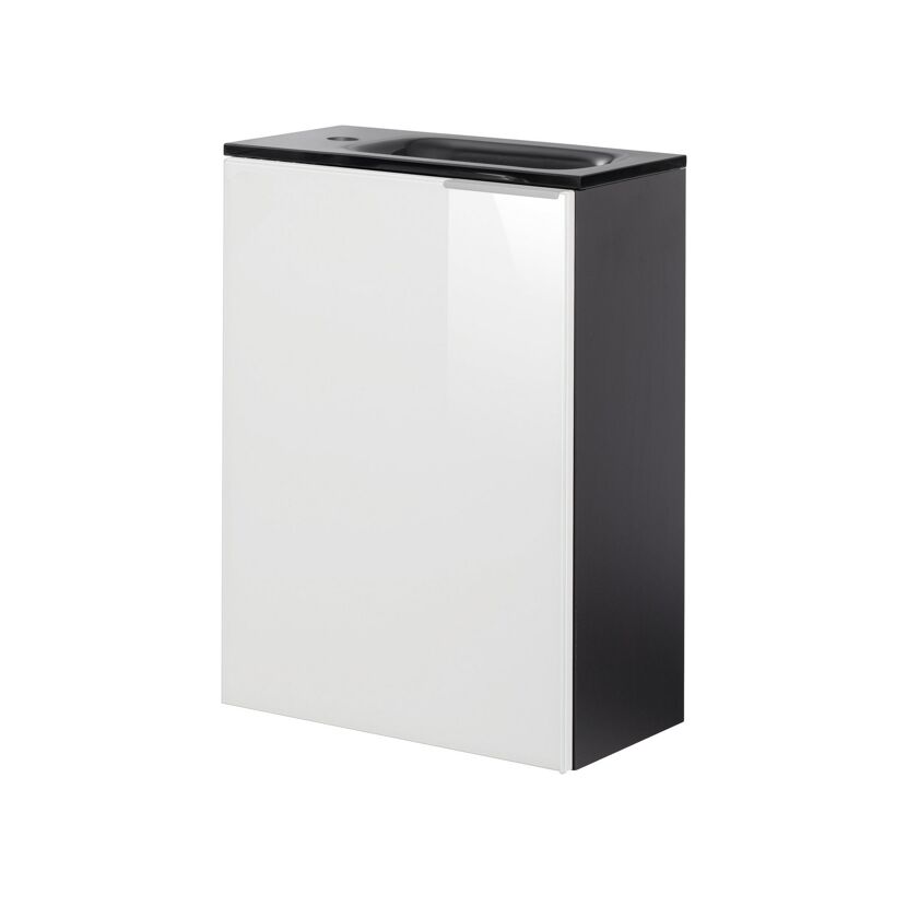 Glasbecken mit Unterschrank 'SBC' Hahnloch links grau/weiß 45 x 61,5 x 25 cm