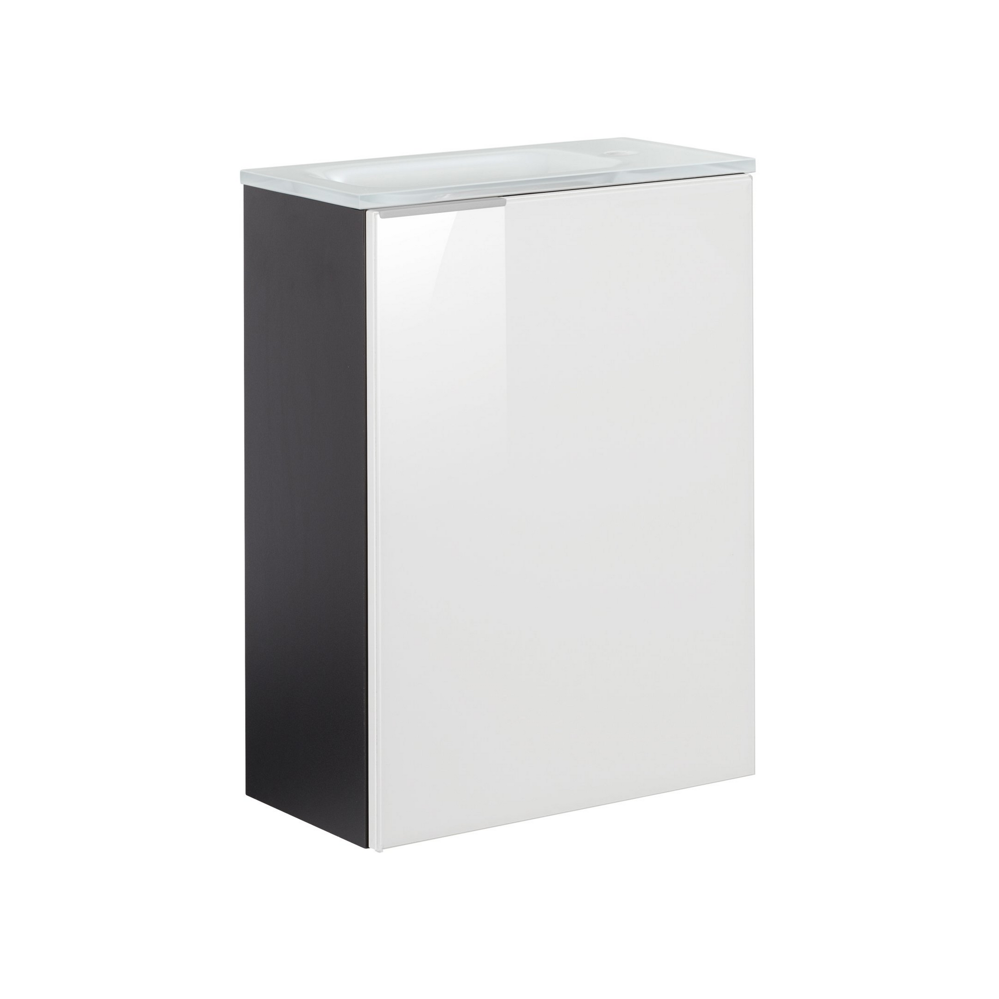 Glasbecken mit Unterschrank 'SBC' Hahnloch rechts weiß/grau 45 x 61,5 x 25 cm