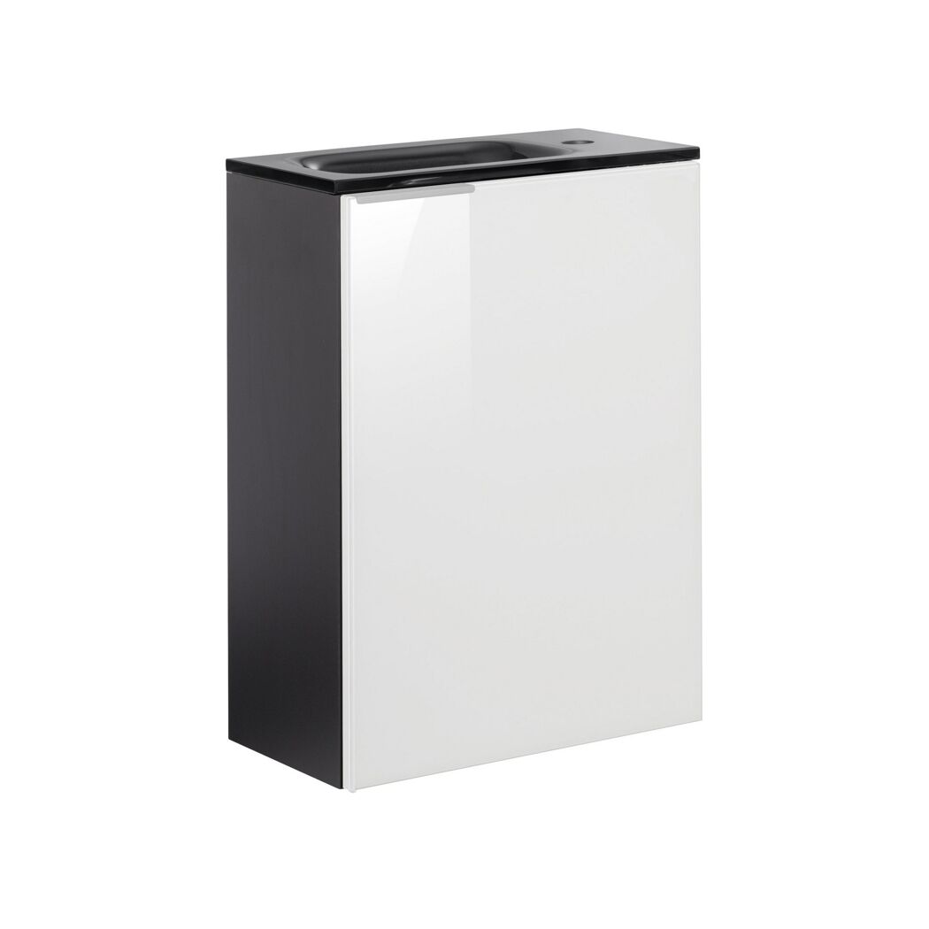 Glasbecken mit Unterschrank 'SBC' Hahnloch rechts grau/weiß 45 x 61,5 x 25 cm