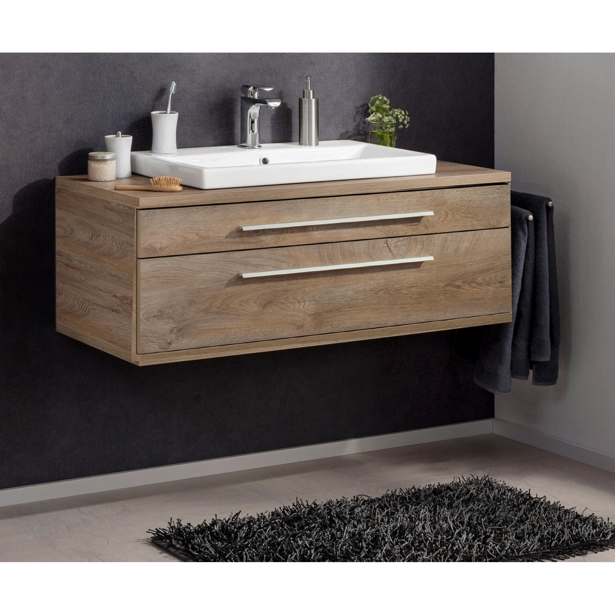 Keramikwaschbecken mit Unterschrank 'STANFORD'  weiß/nature oak 100 x 45,4 x 50 cm