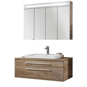 Badmöbelset 'STANFORD' Spiegelschrank und Waschbecken mit Unterschrank weiß/nature oak
