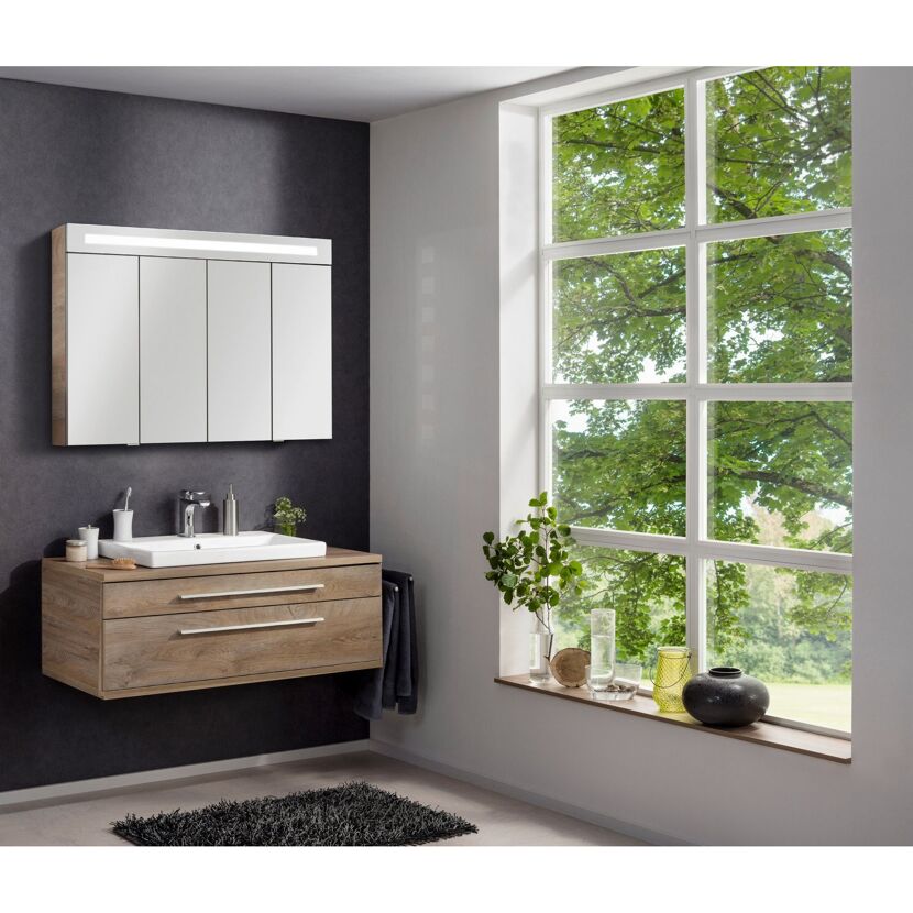 Badmöbelset 'STANFORD' Spiegelschrank und Waschbecken mit Unterschrank weiß/nature oak