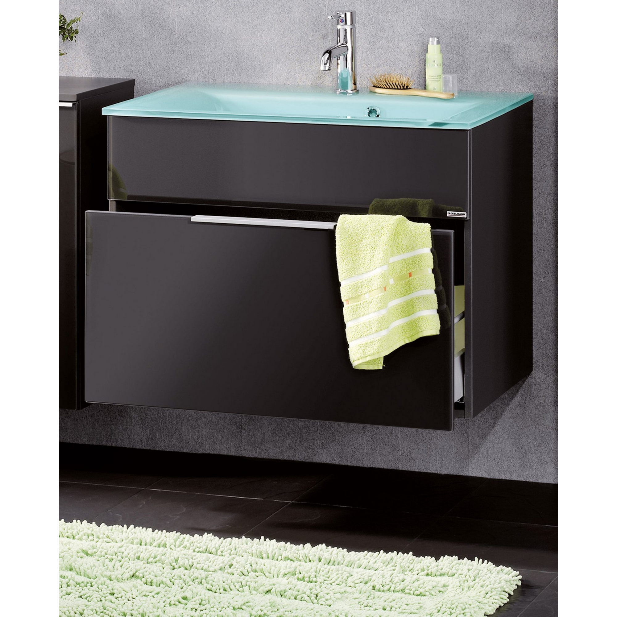 Glaswaschbecken mit Unterschrank 'KARA'  mintgrün/anthrazit 80 x 60,2 x 50,1 cm