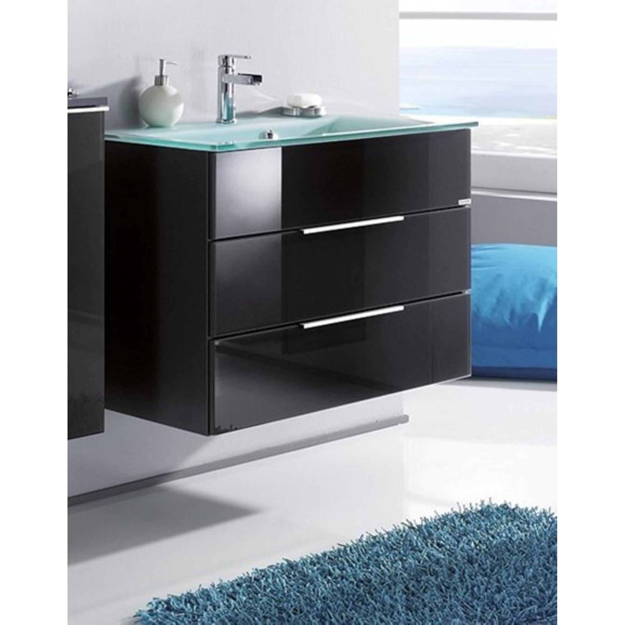 Glaswaschbecken mit Unterschrank 'KARA'  mintgrün/anthrazit 80 x 60,2 x 50,1 cm