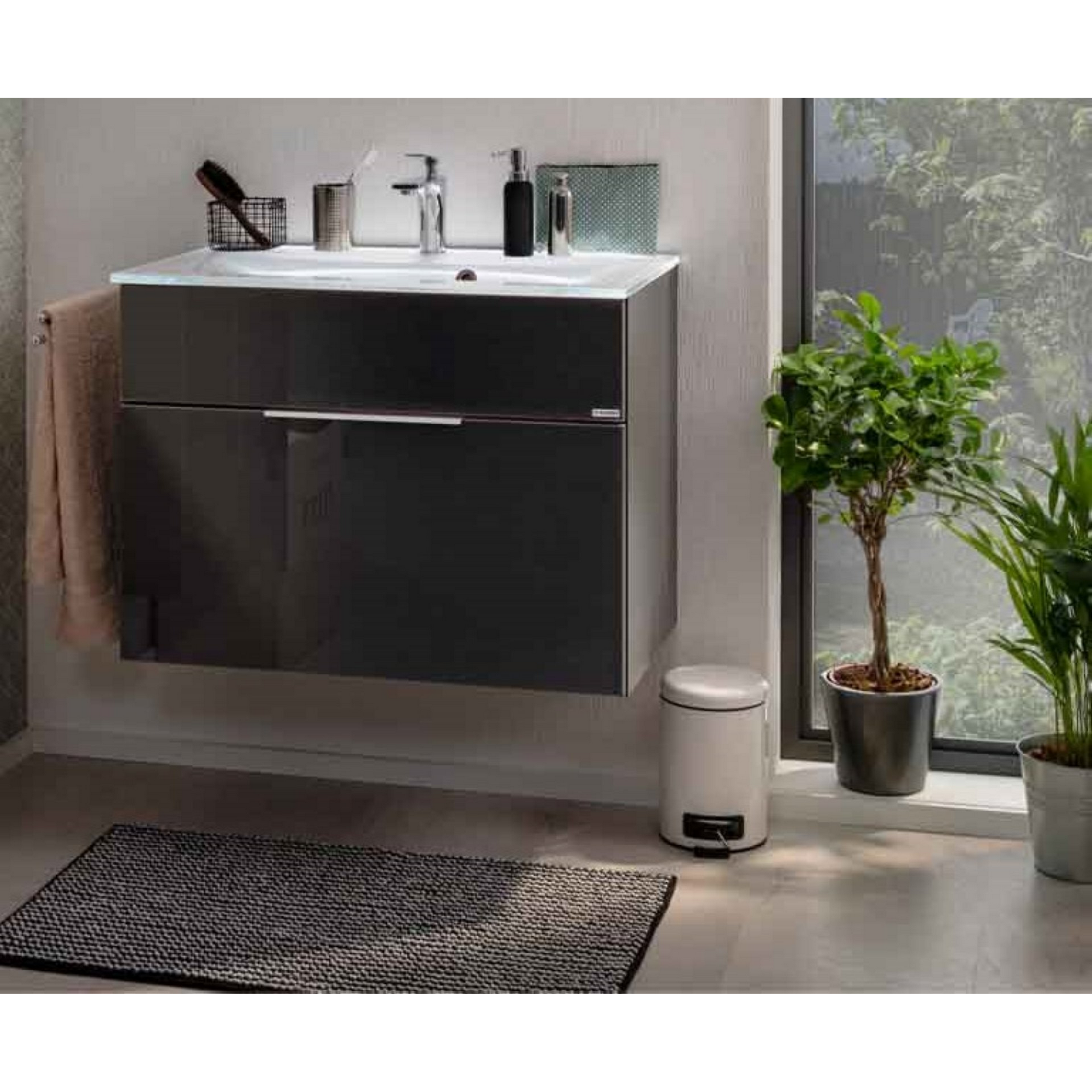 Glaswaschbecken mit Unterschrank 'KARA'  weiß/anthrazit 80 x 60,2 x 50,1 cm