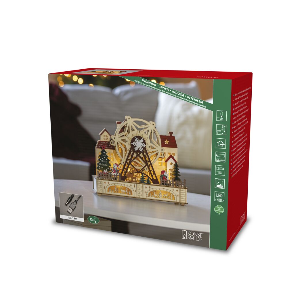 LED-Holzsilhouette 'Vergnügungspark' 10 LED warmweiß 12 x 24,5 x 28 cm